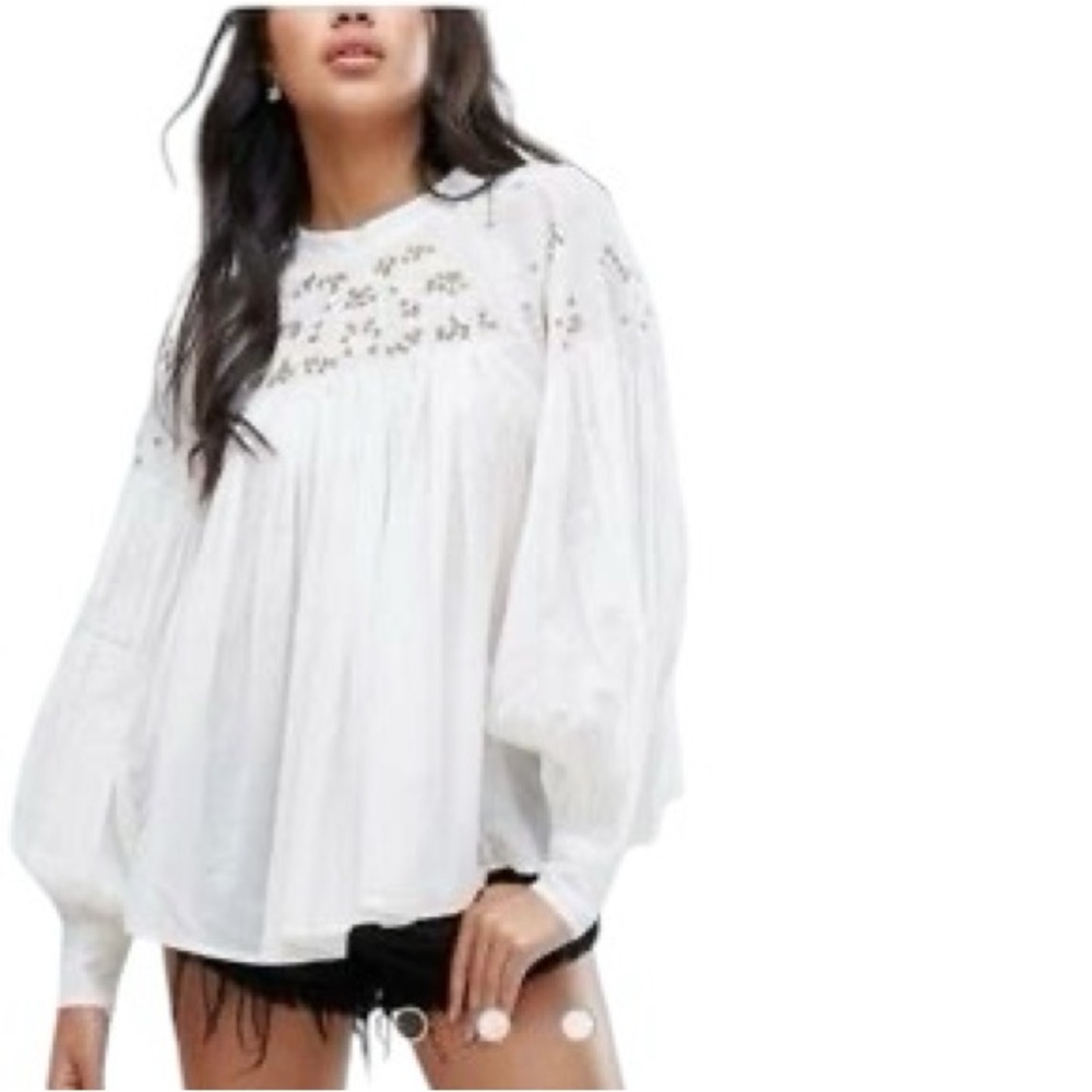 Free People Have It My Way Embroidered Beaded White Top Medium